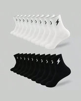 5 Pairs/10 Pairs Men/Women Solid Color Ankle Socks, Black & White, Versatile Crew Socks For All Seasons, Fall