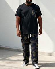 Big & Tall Men's Simple Black T Camouflage Print T-Shirt Pants Set