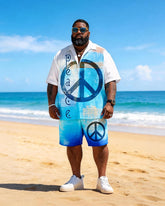 Big & Tall Men's Rainbow And Peace Symbol Print Short Sleeve Shirt Shorts Set