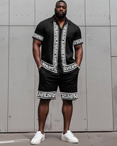 Big & Tall Men's Santa Claus Muscle Cosplay Printed Short Sleeve Shirt Shorts Set