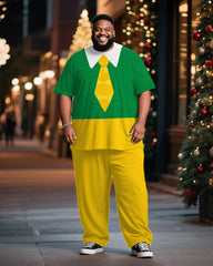 Big & Tall Men's Christmas Tie Elf Cosplay Printed T-Shirt Trousers Suit