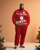 Big & Tall Men's Santa Claus Letter Print Long Sleeve T-Shirt Pants Set