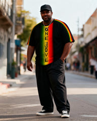 Big & Tall Men's ONE LOVE Reggae Gradient Striped Print T-Shirt Pants Set