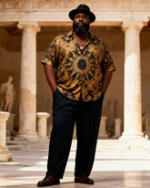 Big & Tall Men's Black And Gold Mandala Totem Print Short-Sleeve Shirt And Pants Set