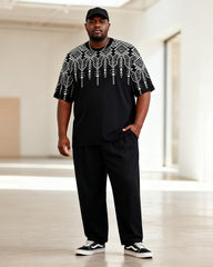Big & Tall Men's Black And White Geometric Ethnic Print T-Shirt Pants Set
