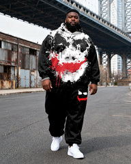 Big & Tall Men's Black Skull Graffiti Print Hoodie Set
