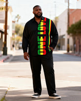 Big & Tall Men's "ONE LOVE" Reggae Striped Print Long Sleeve Shirt Pants Set