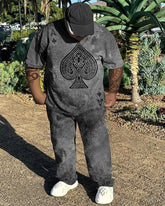 Big & Tall Men's Distressed Grey Spades A Printed T-shirt Trousers Set