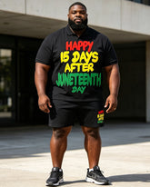 Big & Tall Men's Happy 15 Days After Juneteenth Day Printed Polo Shirt and Shorts Set