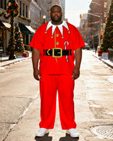 Big & Tall Men's White Santa Claus Beard "Ho Ho Ho" Printed T-Shirt Pants Set