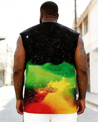 Big & Tall Men's Red, Yellow And Green Starry Sky Gradient Printed Round Neck Sports Vest