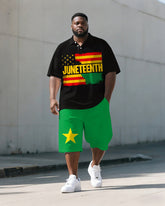 Big & Tall Men's Juneteenth Flag Reggae Color Print POLO Short Sleeve Shorts Set