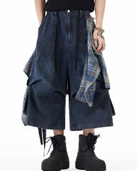 Big & Tall Men's Removable Plaid Decorative Cropped Jeans S-3XL