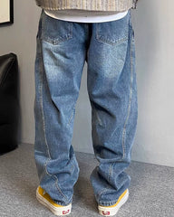 Big & Tall Men's Washed Vintage Jeans Straight Tapered Pants M-8XL