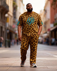 Big & Tall Men's Full Leopard Print Claw Mark Printed T-Shirt Pants Set