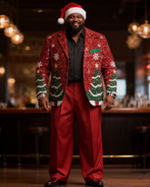 Big & Tall Men's Christmas Sequins Christmas Tree Print Suit