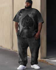 Big & Tall Men's Distressed Grey Spades A Printed T-shirt Trousers Set