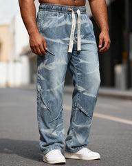 Big & Tall Men's Retro Distressed Tie-dyed Straight Leg Stretch Jeans M-8XL