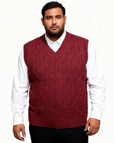 Big & Tall Men's Solid Color Twisted V-neck Knitted Waistcoat S-3XL