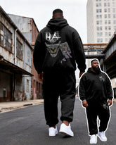 Big & Tall Men's Black Ha Skull Letter Graffiti Print Hoodie Set