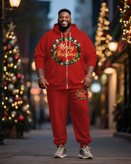 Big & Tall Men's Merry Christmas Letter Print Cardigan Hoodie Suit