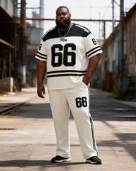 Big & Tall Men's White And Black Colorblock 66 Printed T-Shirt Pants Set