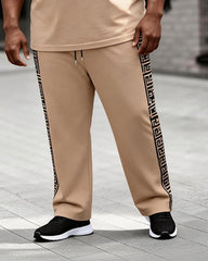 Big & Tall Men's Khaki Rim Letter Print T-Shirt Pants Set