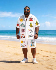 Big & Tall Men's Summer Vacation Theme Printed Short Sleeve Shirt Shorts Set