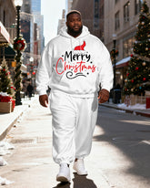 Big & Tall Men's White "Merry Christmas" Christmas Hat Print Hoodie Set