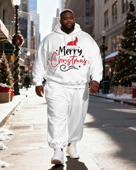 Big & Tall Men's White "Merry Christmas" Christmas Hat Print Hoodie Set