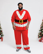 Big & Tall Men's Santa Claus Cosplay Printed Long Sleeve T-Shirt Trousers Suit
