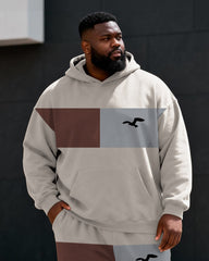 Big & Tall Men's Brown Grey Contrast Seagull Print Hoodie Set