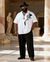 Big & Tall Men's Black And White Bird Feather Print Short Sleeve Shirt Pants Set