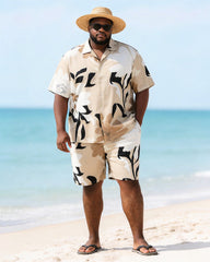 Big & Tall Men's Khaki Abstract Floral Print Short Sleeve Shirt Shorts Set
