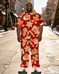 Big & Tall Men's Red Gingerbread Man Print T-Shirt Pants Set