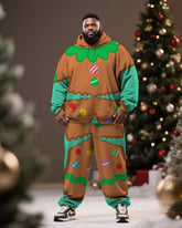 Big & Tall Men's Christmas Gingerbread Man Cosplay Printed Hoodie Suit