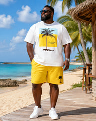 Big & Tall Men's Summer Coconut Print Round Neck Short Sleeve T-Shirt Shorts Set