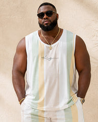 Big & Tall Men's Light Color Vertical Stripe Letter Print Vest Shorts Set