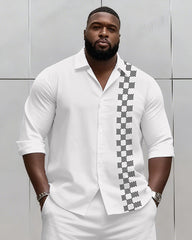 Big & Tall Men's Business Plaid Striped Print Long Sleeve Shirt Shorts Set