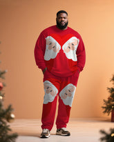 Big & Tall Men's Santa Claus Cartoon Graffiti Print Long Sleeve T-Shirt Pants Set