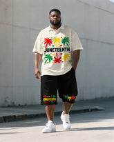 Big & Tall Men's Juneteenth Coconut Print POLO Short Sleeve Shorts Set
