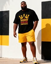 Big & Tall Men's Black King Juneteenth Print Round Neck Short Sleeve T-Shirt Shorts Set