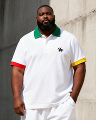 Big & Tall Men's Green Red Yellow Contrast Printed POLO Short Sleeve Shorts Set