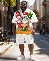 Big & Tall Men's Santa Beach Graffiti Print Short Sleeve Shirt Shorts Set