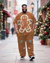 Big & Tall Men's Christmas Gingerbread Man Cosplay Printed T-Shirt Trousers Suit