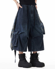 Big & Tall Men's Removable Plaid Decorative Cropped Jeans S-3XL