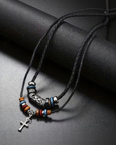 Vintage Cross Feather Double Beaded Turquoise Beaded Necklace