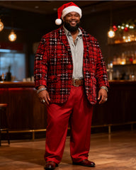 Big & Tall Men's Christmas Vintage Red And Black Plaid Suit