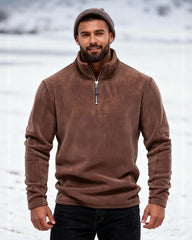 Big & Tall Men's Fleece Stand Collar Half Zipper Long Sleeve Sweater S-2XL