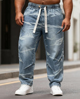 Big & Tall Men's Retro Distressed Tie-dyed Straight Leg Stretch Jeans M-8XL